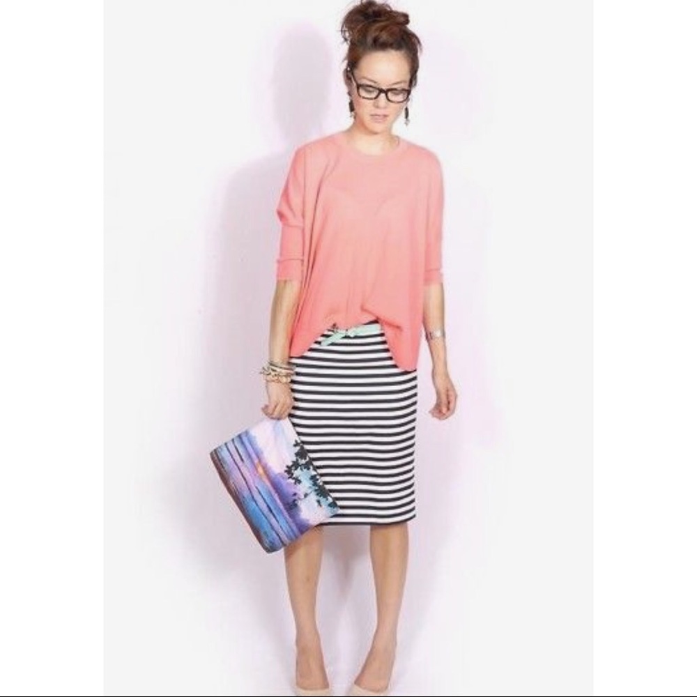 J. Crew No. 2 Pencil Skirt Navy Blue Deck Stripe 0 - Picture 7 of 7